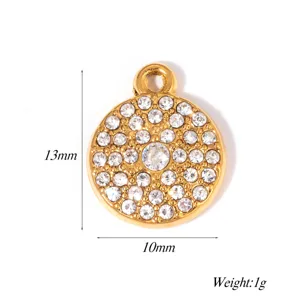 Pendentif rond strass plaqué or pour accessoires de fabrication de bijoux de collier DIY.