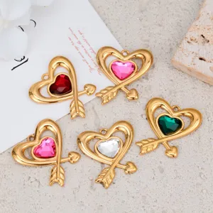 Stainless Steel Heart Arrow Rhinestone Pendant Charms For DIY Necklace Bracelet Making Minimalist Jewelry Accessories For Women
