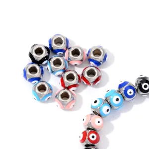 Stainless steel evil eye beads for DIY jewelry making, blue charms for necklaces and bracelets.
