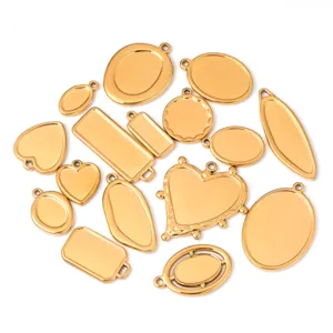 Roestvrij staal lege bezel hanger trays gouden kleur DIY ketting sieraden accessoires
