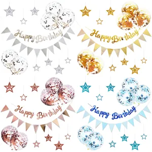 Happy Birthday Letter Banner Triangle Flag Star Hanging Decoration Latex Sequin Balloons Party Decoration