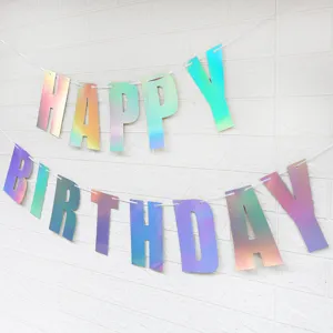 Rainbow holographic happy birthday banner party hanging decoration iridescent letter garland