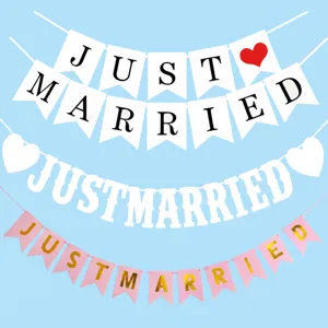 Just Married Wedding Banner Paper Swallowtail Bunting Garland Hanging Sign Bridal Shower Party Decoration Supplies