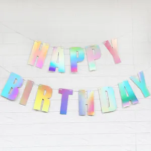 Holographic happy birthday banner colorful pearl letter garland party decoration supplies