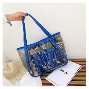 Summer fashion transparent jelly tote bag large capacity beach shoulder bag for women