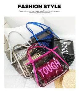 Clear jelly tote bag large capacity fashion transparent shoulder bag summer beach handbag