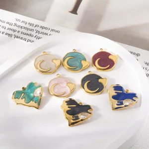 Stainless steel colorful enamel charms close-up, DIY jewelry making necklace bracelet pendant parts.