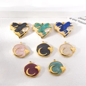 Stainless steel oil drop heart and moon DIY pendants for handmade necklace and bracelet making.