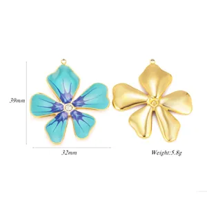 Edelstahl Emailliert Fünfblättrige Blume Anhänger DIY Halskette Armband Schmuckzubehör.