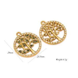 Colgante árbol de la vida de acero inoxidable con pedrería accesorio joyería DIY 29mm