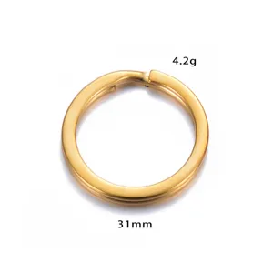 Gouden platte sleutelring van roestvrij staal, duurzaam metalen accessoire, 31mm, gewicht 4,2g.