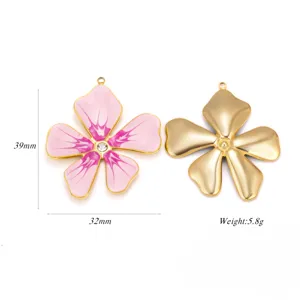 Edelstahl fünfblättrige Blume Emaillierter Anhänger mit Strass für DIY Schmuck Zubehör
