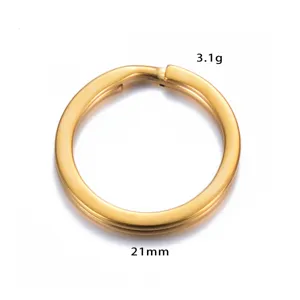Roestvrijstalen platte sleutelring metaal gesplitste ring 21mm 3.1g gouden hardware accessoire