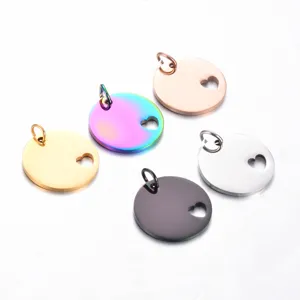 Stainless steel round blank pendant heart cutout mirror polished DIY jewelry accessories
