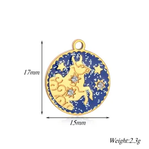 Dettaglio pendente zodiaco in acciaio inox smalto blu e cristalli brillanti 17x15mm