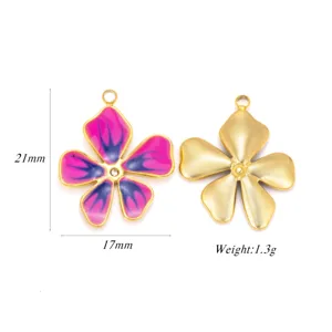 Detailansicht des Edelstahl Fünfblüten Emailleschmucks mit präzisen Maßangaben.