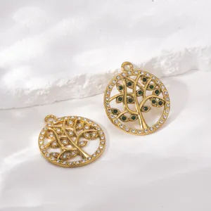 Colgante de árbol de la vida de acero inoxidable dorado con diamantes de imitación DIY