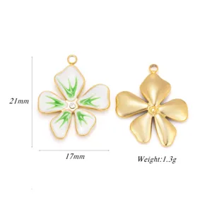 Edelstahl fünfblättrige Blume Emaile Anhänger DIY Schmuckzubehör mit Kristall Mitte.