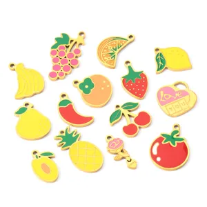 Stainless steel fruit enamel charms DIY jewelry pendant accessories set for craft making.