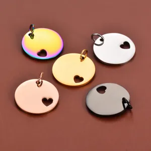 Stainless Steel Mirror Polished Round Tag Hollow Heart Charm For DIY Jewelry Making Pendants Necklace Engraving Material
