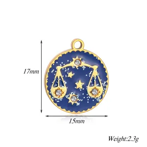 Ciondolo con costellazione zodiacale in acciaio inossidabile smaltato fai-da-te con strass brillanti.