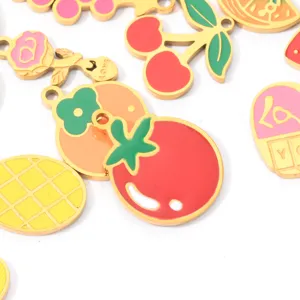 Stainless steel enamel fruit charms DIY jewelry making accessories set cherry pineapple pendant