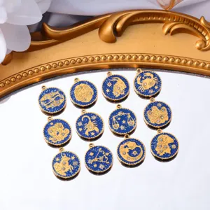 Pendente zodiaco in acciaio inossidabile smalto fai da te gioielli accessorio dettaglio.