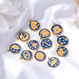 Ciondoli zodiaco in acciaio inossidabile smalto blu e cristalli per creazione di gioielli.