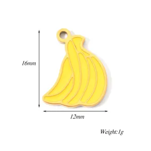 Stainless steel yellow banana pendant charm for DIY jewelry making, 16x12mm small size.