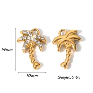 Edelstahl Palme Anhänger Detail, Zirkonia besetzt Charm, Schmuckherstellung Zubehör.