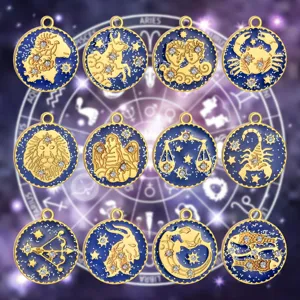 Set 12 ciondoli segni zodiacali in acciaio inossidabile, ciondoli smalto blu e cristalli per fai da te.