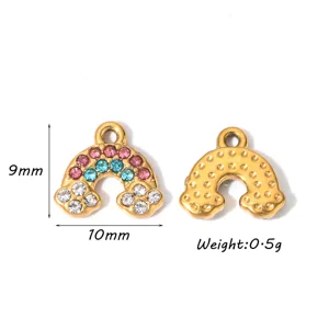Goldfarbener Regenbogen Anhänger mit bunten Zirkoniasteinen, DIY Halsketten Schmuck Zubehör