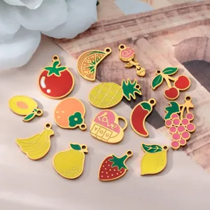Stainless Steel Fruit Enamel Charms Pendants For DIY Jewelry Making Cute Banana Strawberry Cherry Tomato Drop Oil Hanging Craft Accessories