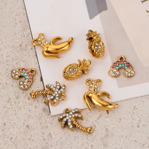 Galvanisierter Edelstahl Frucht Anhänger Mit Strass Ananas Banane Kokospalme Regenbogen DIY Halskette Schmuck Zubehör