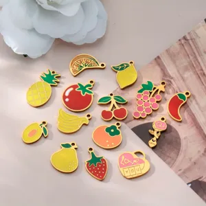 Stainless steel fruit charms enamel pendants DIY jewelry making accessories assorted cute designs.