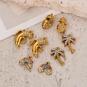 Edelstahl vergoldete Zirkonia Frucht Ananas Banane Palme DIY Schmuck Anhänger Zubehörteile Set.