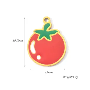 Stainless steel tomato pendant charm for DIY jewelry making, cute fruit design, 19.5x15mm