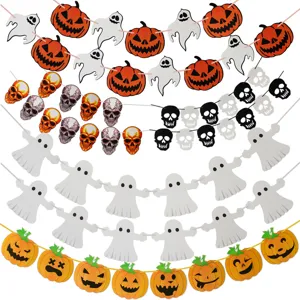 Halloween Paper Garland Banner Spooky Pumpkin Ghost Skull Hanging Bunting Flags For Party Bar KTV Mall Indoor Wall Decor