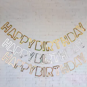 Mirror metallic letter Happy Birthday banner for birthday party and celebration decoration.