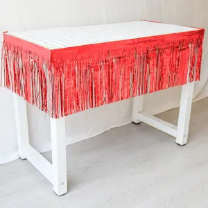 Red foil fringe table skirt for birthday party wedding decoration 30x300cm decorative curtain.