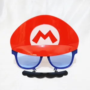 Funny Mario style party sunglasses novelty costume props with attached fake mustache for events.