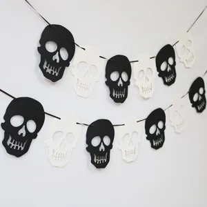 Halloween skull paper garland black and white hanging banner party decoration supplies for wall backdrop