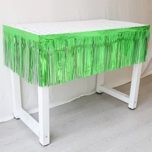 Green foil fringe table skirt for party decoration, tinsel banner backdrop for birthday wedding