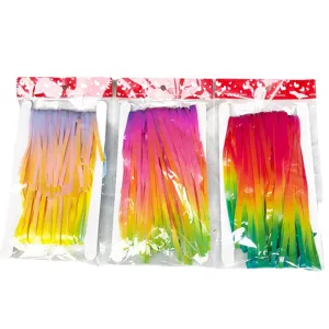Gradient foil fringe curtains for party background wedding birthday decoration, 3 pack shiny tinsel.