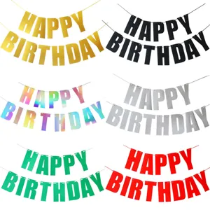 Glitter Happy Birthday Banner Bunting Party Decoration Hanging Garland Celebration Supplies