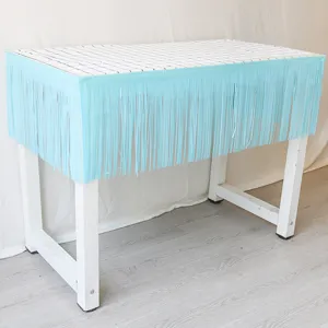 Light blue fringe curtain table skirt for birthday party wedding and holiday decoration display
