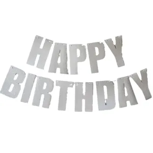 Silver glitter Happy Birthday banner letter garland party decoration hanging sign props