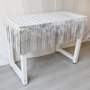 Silver foil fringe curtain for party decoration, shiny tassel backdrop birthday wedding 30x300cm