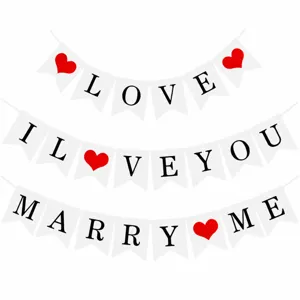 Guirlande de Fanions de Fête de Mariage Papier Blanc Amour Marry Me Lettres Guirlande Romantique Proposition Saint-Valentin Fiançailles Décoration