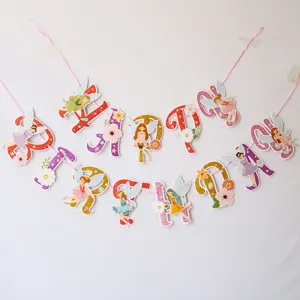 Bannière d'anniversaire fée paillettes décoration fête guirlande papier princesse
